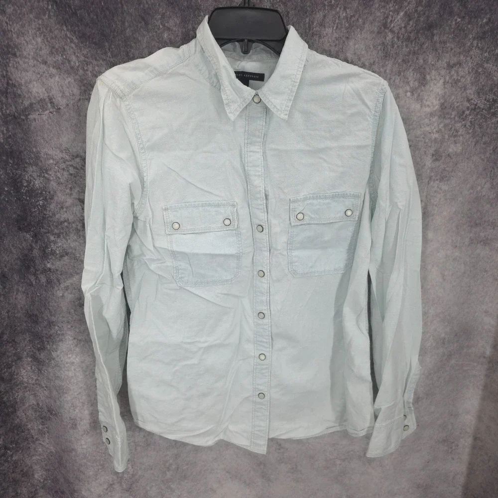 Banana Republic‎ Western Shirt Mens Large White Pearl Snap Cowboy Rodeo Rancher*